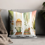 Decorative Throw Pillow with Botanical Print, Cozy Home Decor, Green and Beige, Plant Illustration