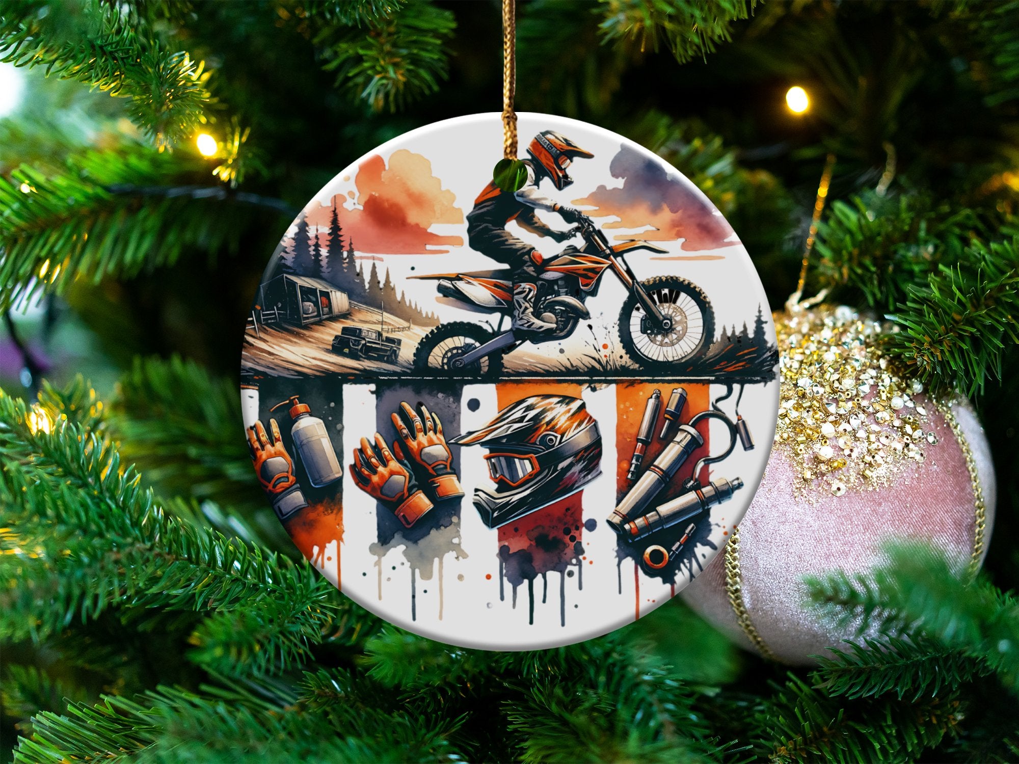 Motorcycle Christmas Ornament, Dirt Bike Themed Holiday Decor, Unique Tree Decoration for Bikers