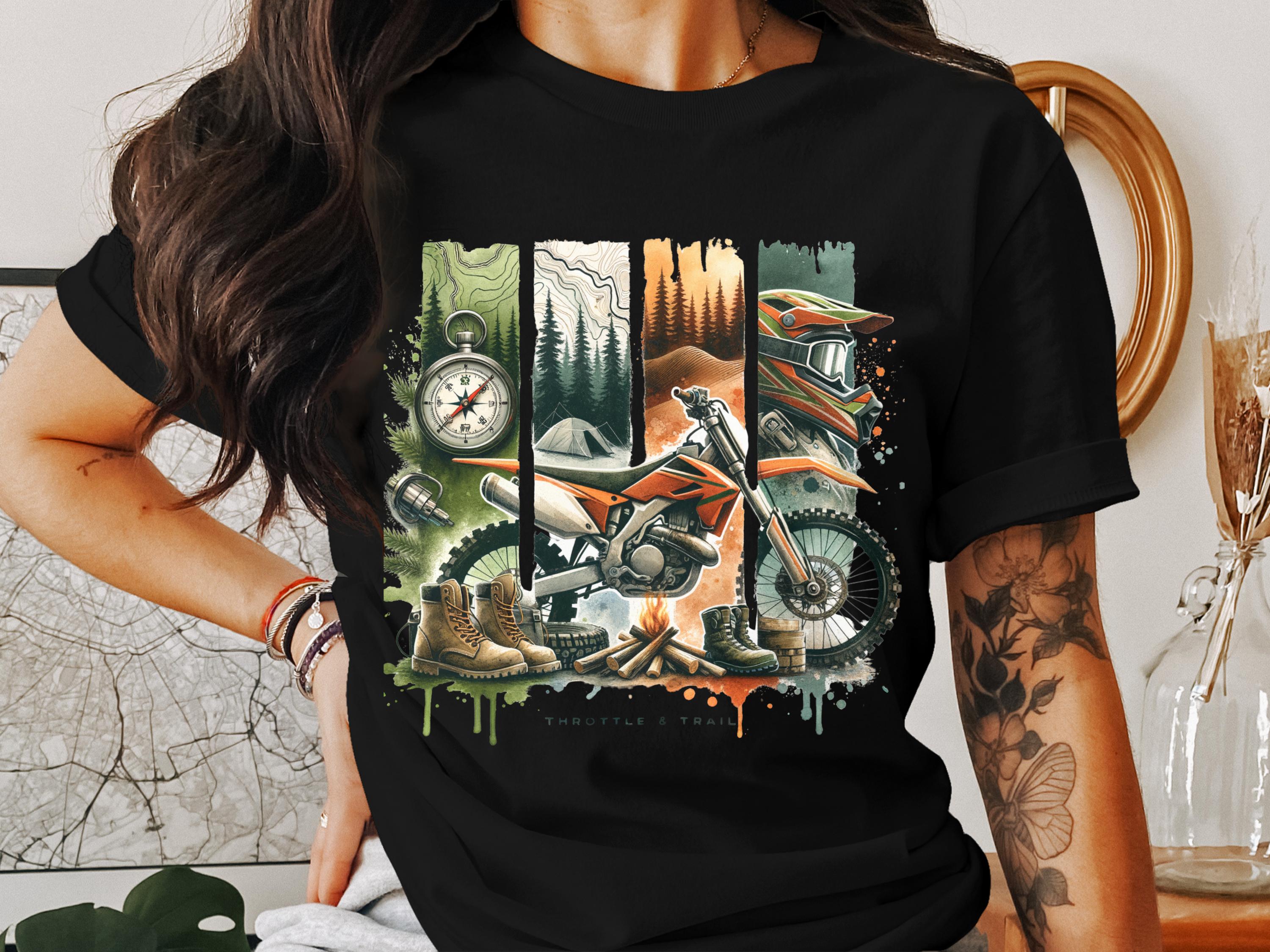 Vintage Motorcycle Adventure Graphic Tee, Outdoor Camping Hiking Shirt, Unisex Nature Print T-Shirt