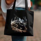 Off-Road Jeep Graphic Tote Bag, Durable Canvas Shoulder Bag, Adventure Car Print, Outdoor Enthusiast, Black Eco-Friendly Shopping Bag