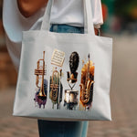 Colorful Musical Instruments Art Tote Bag, Watercolor Saxophone Trumpet Design, Stylish Music Lover Gift, Unique Carryall