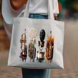 Colorful Musical Instruments Art Tote Bag, Watercolor Saxophone Trumpet Design, Stylish Music Lover Gift, Unique Carryall