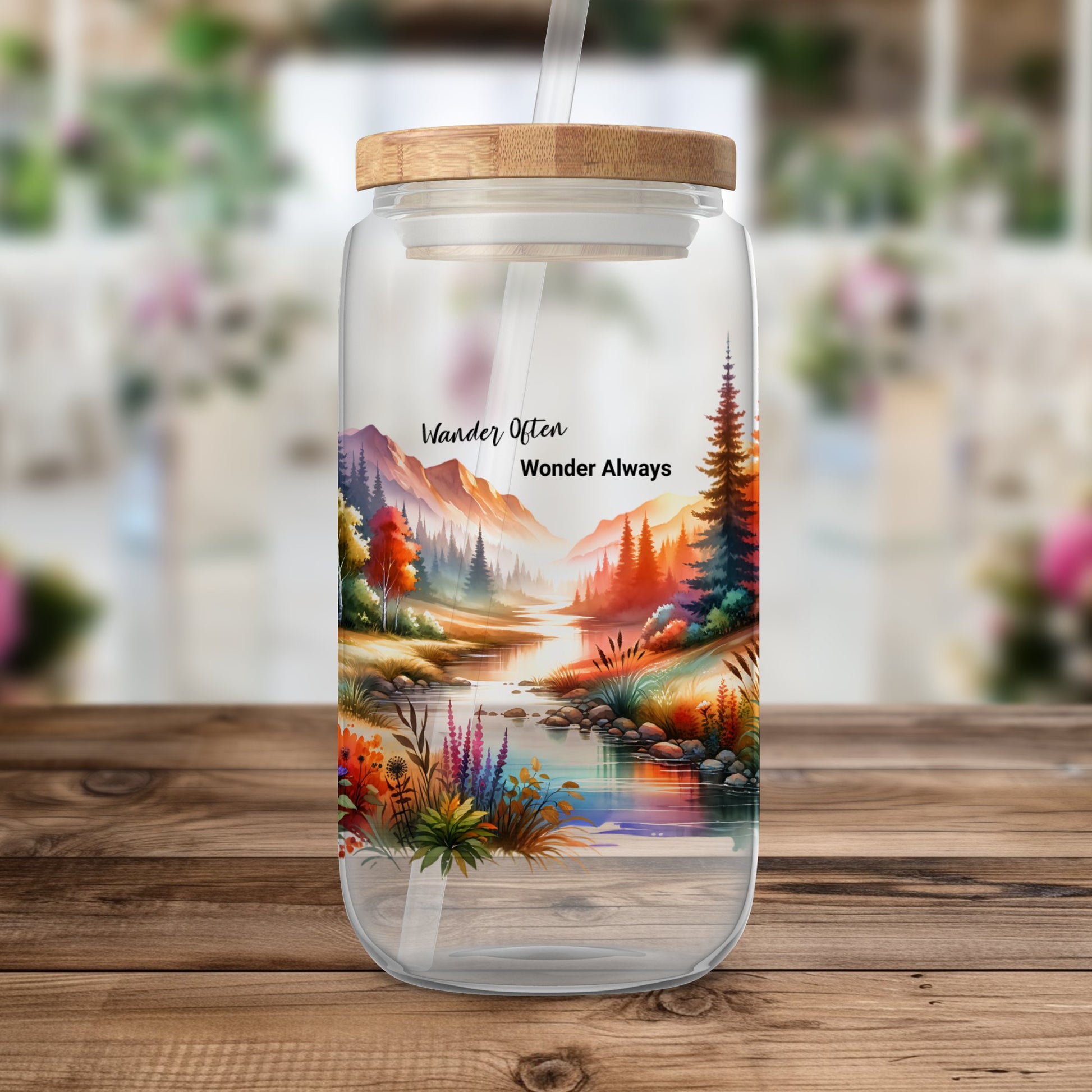 Scenic Mountain Lake Design Water Bottle, Travel Inspired, Vibrant Nature Print, Leakproof, Eco-Friendly, Reusable Drinkware