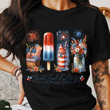 Patriotic T-Shirt, 4th of July Tee, American Flag, Fireworks, Summer BBQ Party, Women's Fashion Top