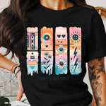 Women's Boho Graphic T-Shirt, Good Vibes Only, Colorful Retro Print, Casual Summer Top, Trendy Streetwear Tee