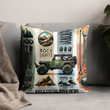 Off-Road Adventure Throw Pillow Cover, Jeep and Camping Gear Design, Decorative Cushion for Sofa, Unique Gift for Jeep Lovers