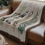 Vintage Golf Course Landscape Woven Throw Blanket, Green Beige Sports Theme Decorative Tapestry for Couch or Bed, Gift for Golf Lovers