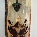 Wooden bottle opener with a deer design on a light gray background