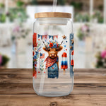 Patriotic Bear Glass Jar, American Flag Floral Design, Wooden Lid, Reusable Water Container, Cute Summer Kitchen Decor