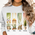 Women's Inspirational Gardening T-Shirt, Keep Going Keep Growing, Floral Graphic Tee, Soft Cotton, Spring Summer Fashion, Gift for Gardeners