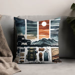 Adventure Throw Pillow Cover, Off-Road Jeep Mountain Sunset Decorative Cushion Case for Couch or Bed, Outdoor Themed Room Decor