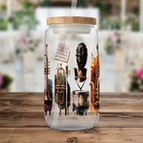 Vintage Brass Musical Instruments Themed Jar, Glass Storage with Wooden Lid, Unique Decorative Kitchen Container