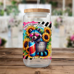 Vibrant Sunflower and Energy Drink Graphic Clear Water Bottle, Colorful Summer Hydration Accessory with Artwork