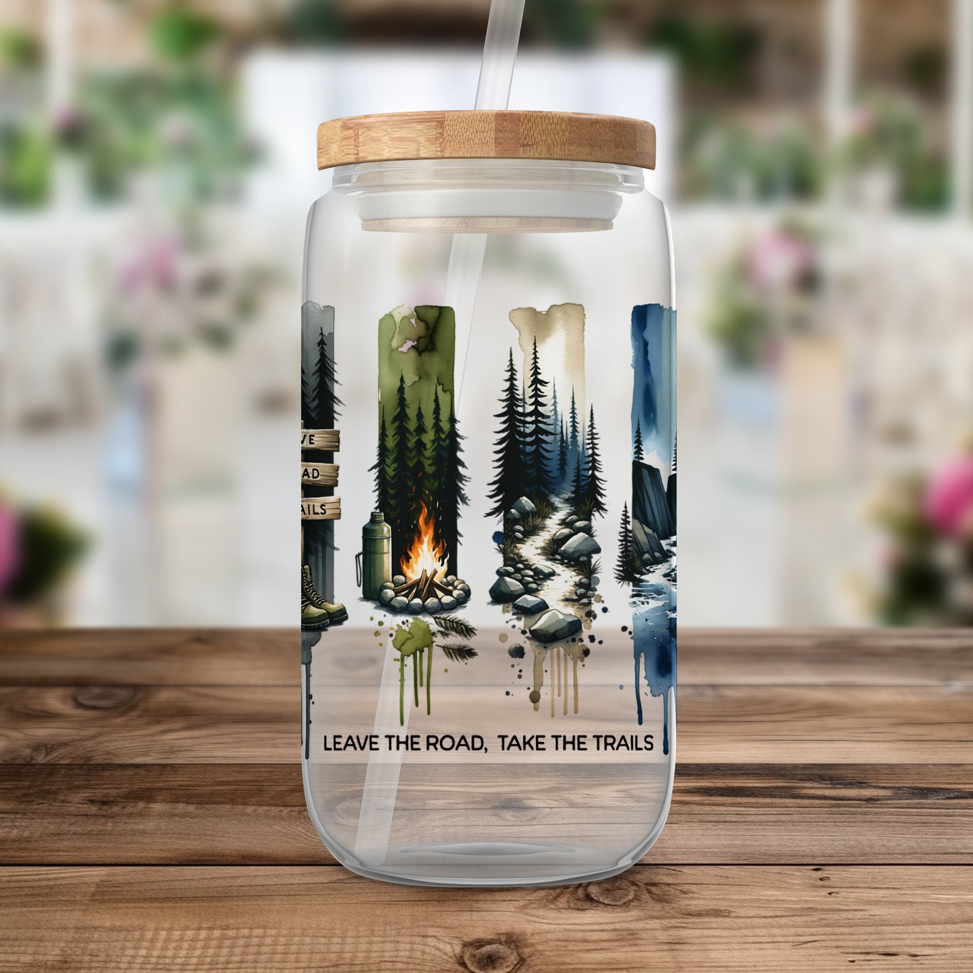 Reusable Water Bottle with Nature Print, Outdoor Adventure Eco-Friendly Drinkware, Unique Camping Gift Idea