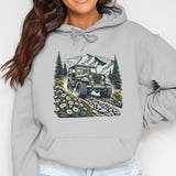 Vintage Off-Road Jeep Hoodie, Mountain Adventure Graphic Sweatshirt, Unisex Outdoor Apparel, Gift for Hikers