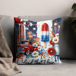 Patriotic Throw Pillow, Vintage Red Truck, American Flag, Fireworks Design, 4th of July Home Decor, Sofa Cushion