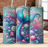Colorful Mermaid Tail Tumbler, Stainless Steel Insulated Cup, Ocean Theme Travel Mug, Unique Gift Idea