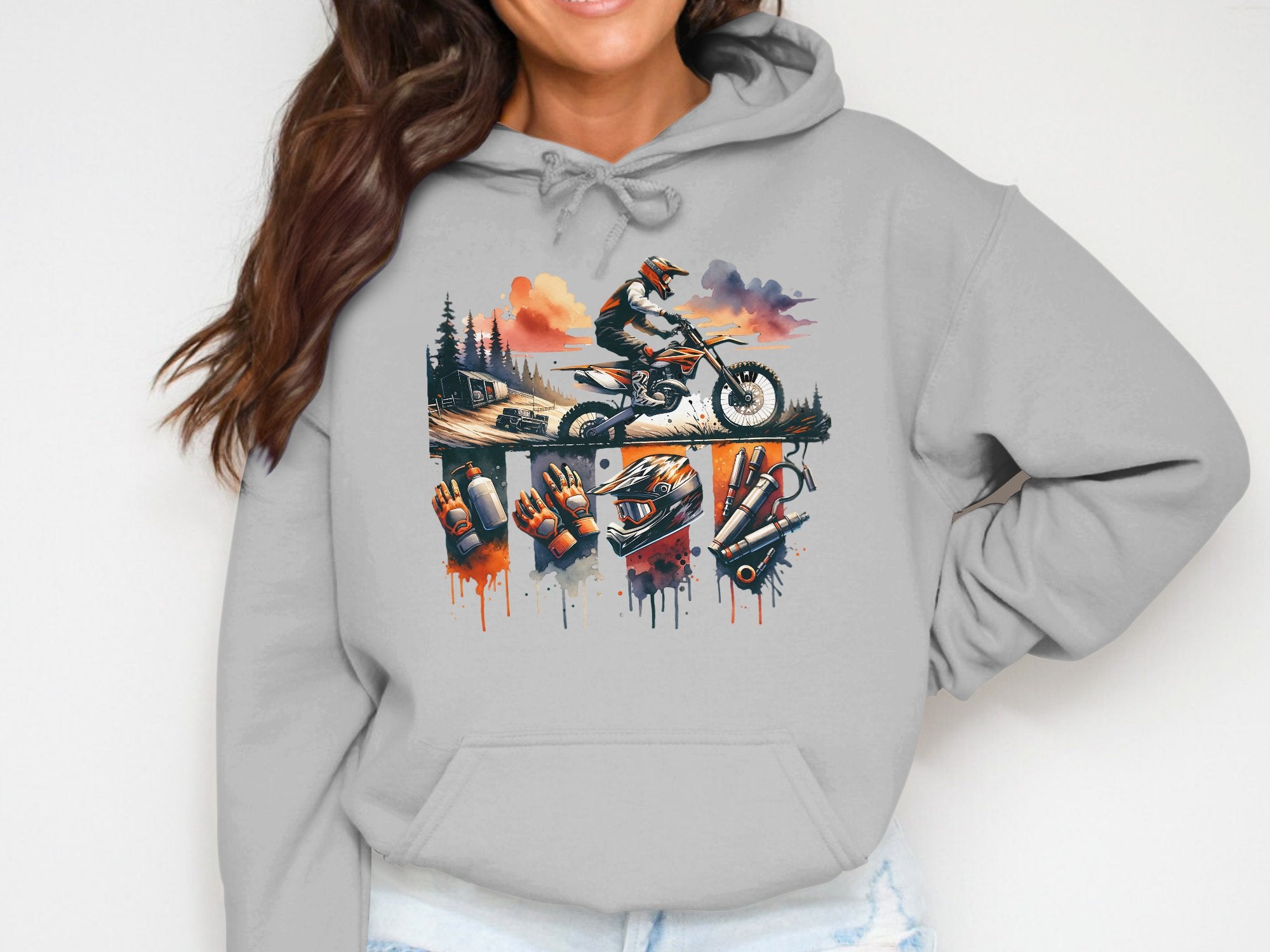 Motocross Dirt Bike Graphic Hoodie, Men's Sports Casual Sweatshirt, Off-Road Motorcycle Design, Adventure Apparel