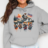 Motocross Dirt Bike Graphic Hoodie, Men's Sports Casual Sweatshirt, Off-Road Motorcycle Design, Adventure Apparel