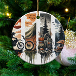 Adventure Themed Christmas Ornament, Mountain Bike Camper Design, Unique Holiday Tree Decoration