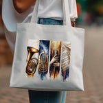 Music Themed Canvas Tote Bag, Jazz Instruments Art Print, Stylish Shoulder Carry Bag, Durable Eco-Friendly Shopping Bag