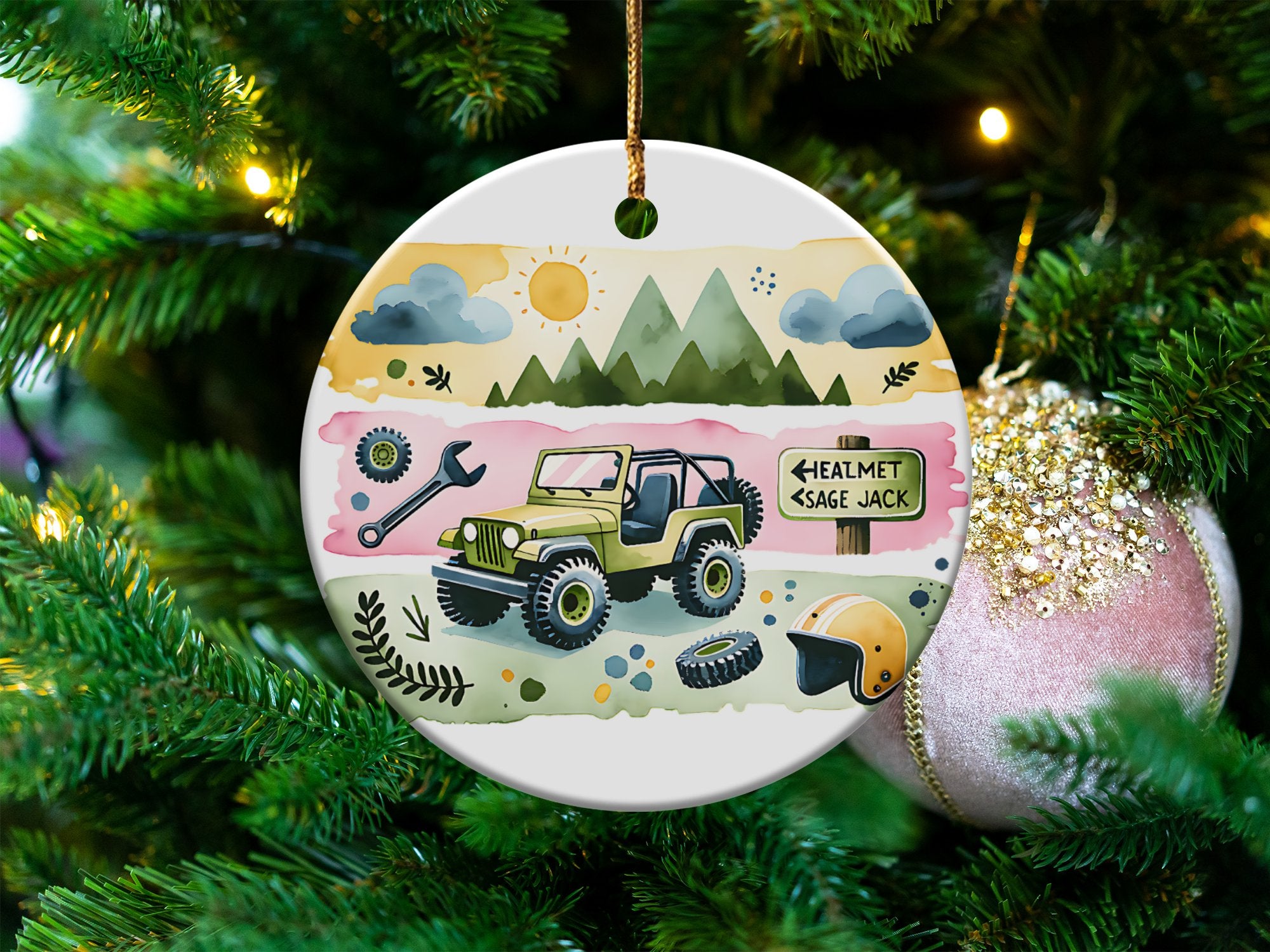 Jeep Adventure Ceramic Christmas Ornament, Off-Road Vehicle Tree Decoration, Personalized Holiday Gift, Outdoor Lover Keepsake