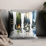 Nature Themed Cushion Cover, Forest and Hiking Trail Illustration, Outdoor Adventure Decorative Pillow, Home Decor Gift