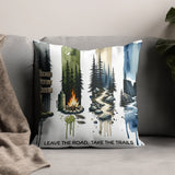 Nature Themed Cushion Cover, Forest and Hiking Trail Illustration, Outdoor Adventure Decorative Pillow, Home Decor Gift