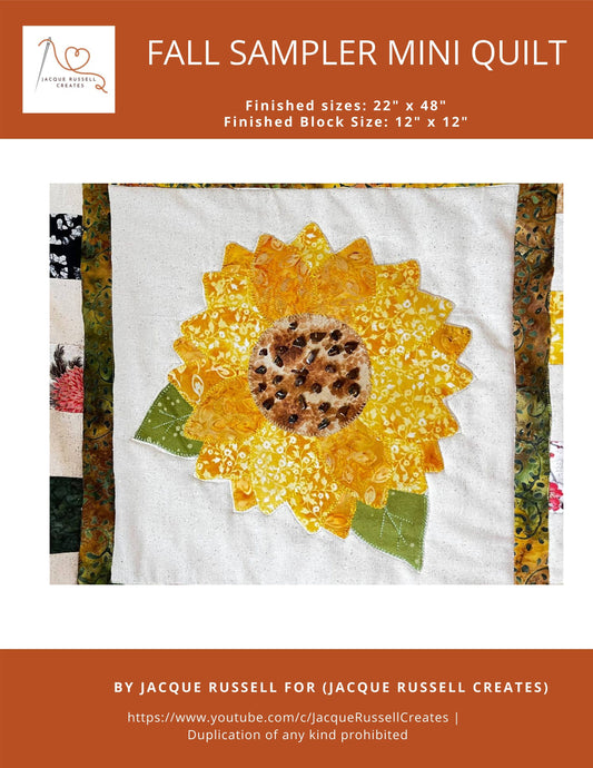 Fall Sampler Mini Quilt Sunflower Block PFD Digital Pattern