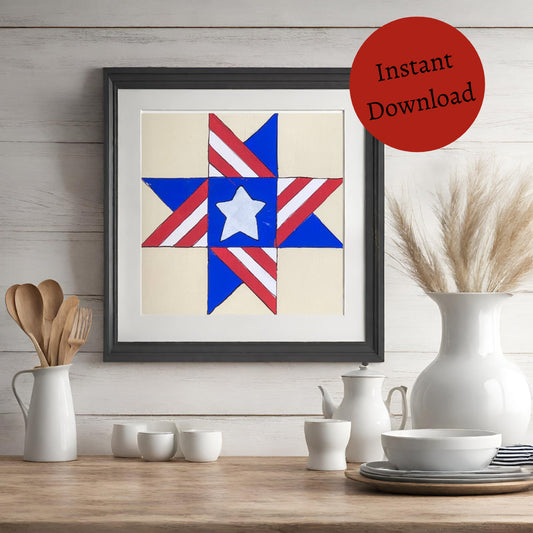 48x48" Patriotic Ohio Star Painted Digital Barn Quilt PDF Pattern SVG