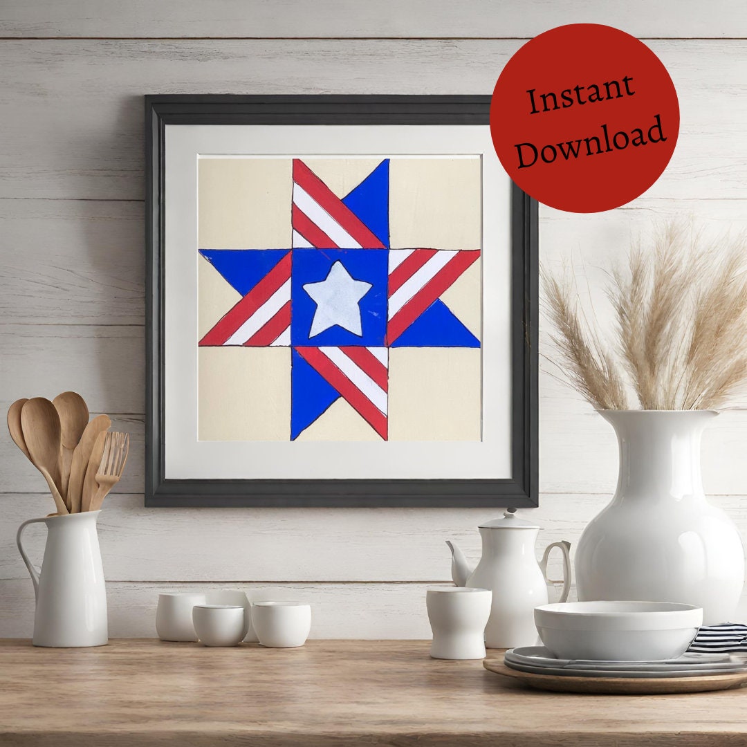 Patriotic Ohio Star Painted Digital Barn Quilt PDF Pattern SVG Bundle