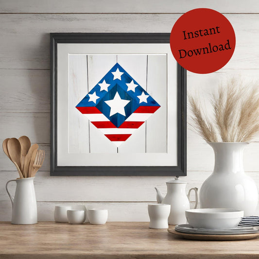 Patriotic Red White and Blue Painted Digital Barn Quilt PDF SVG Pattern Bundle