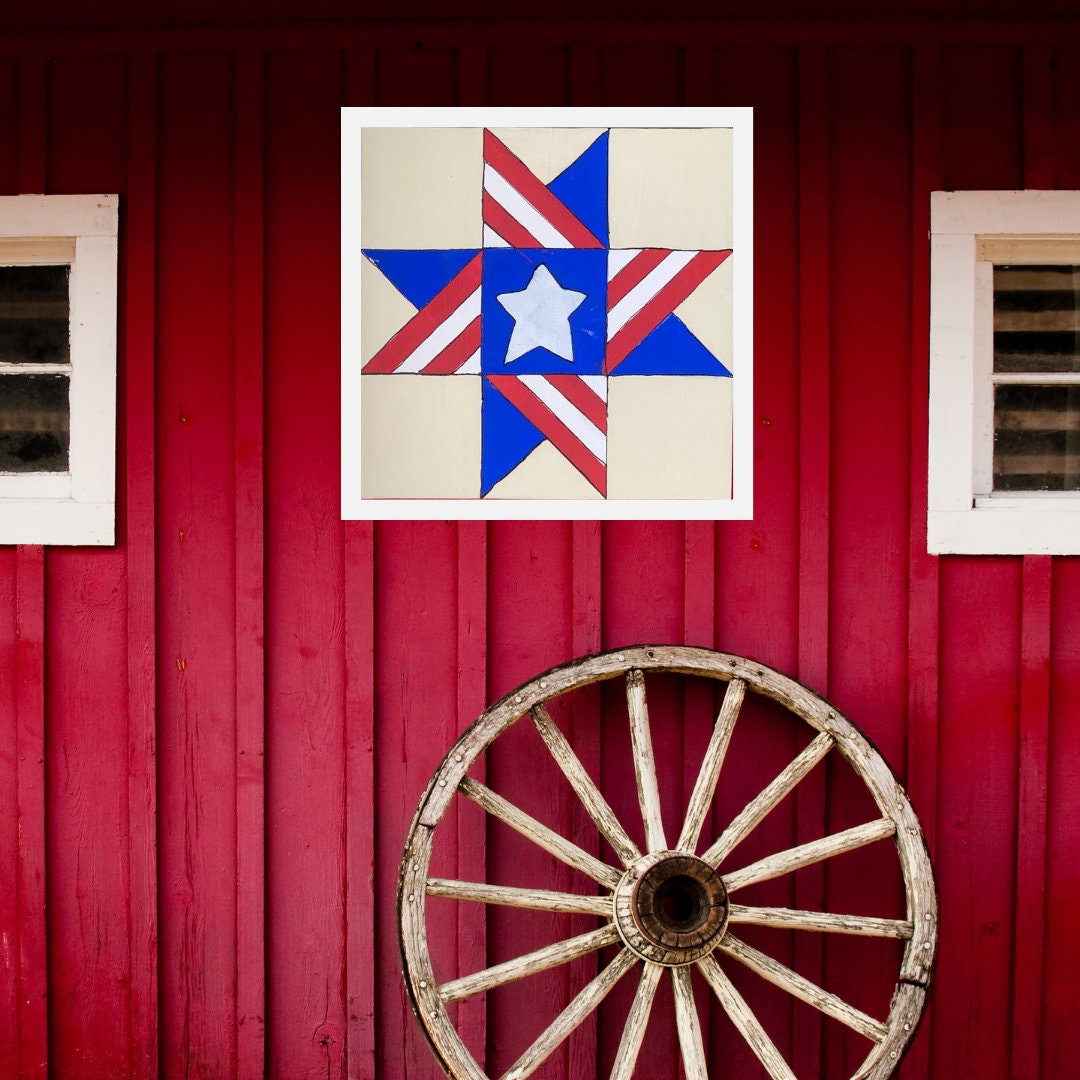 Patriotic Ohio Star Painted Digital Barn Quilt PDF Pattern SVG Bundle