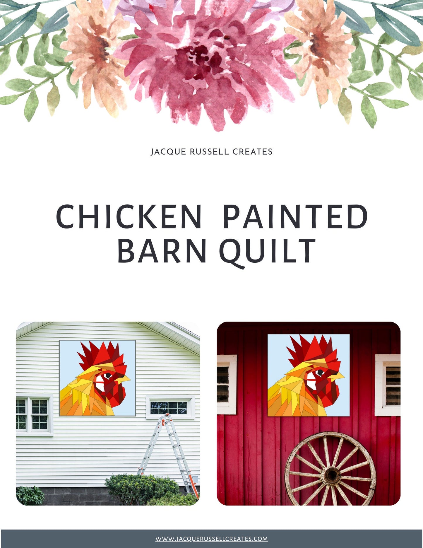 Chicken Painted Barn Quilt Digital PDF SVG Pattern Download Bundle