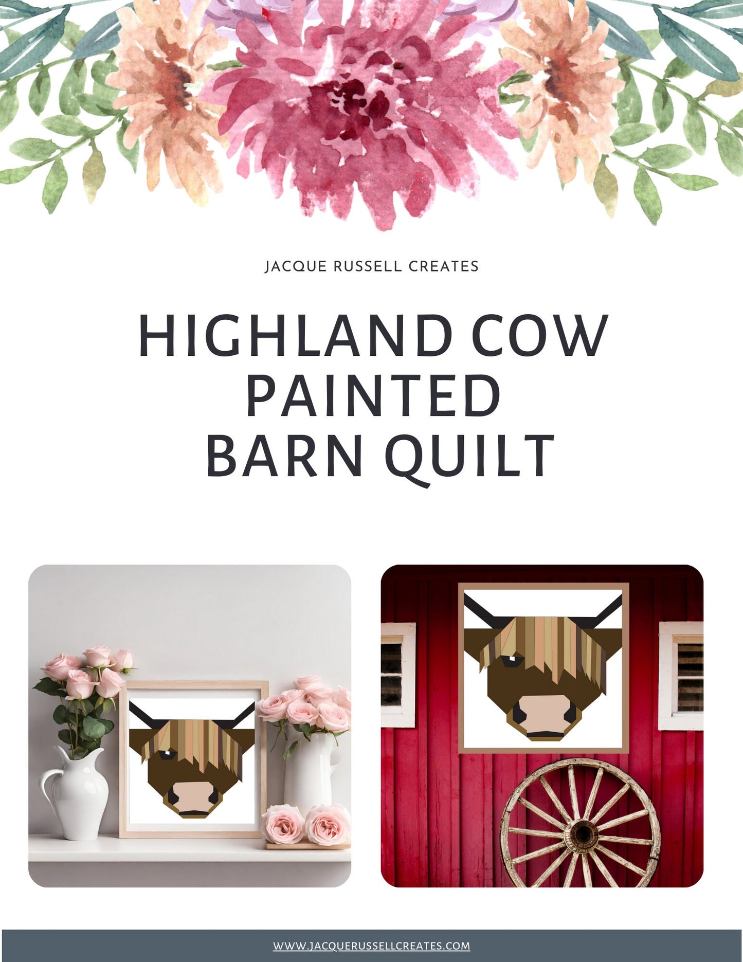 24x24" Highland Cow painted Barn Quilt Digital SVG PDF Pattern