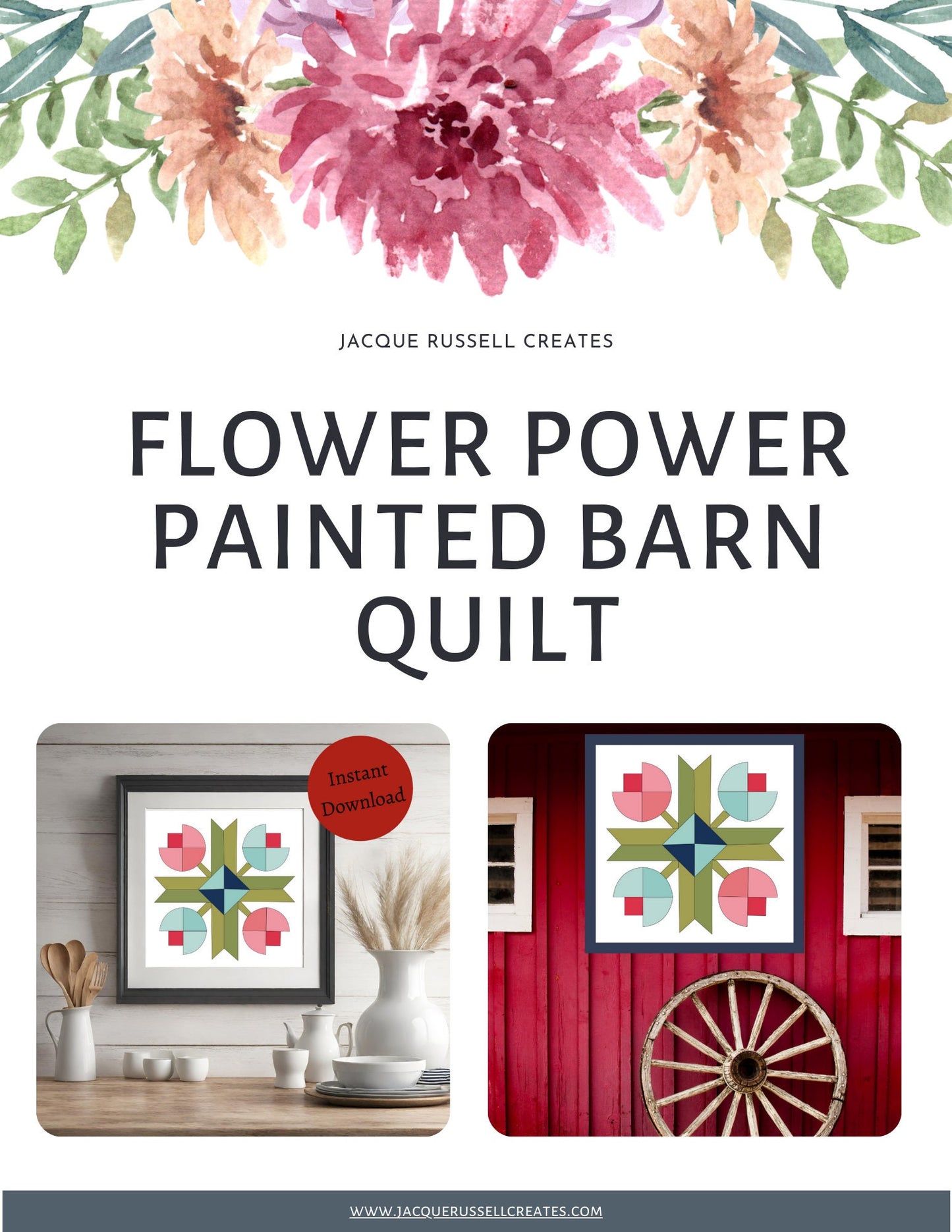 Flower Patch Barn Quilt Digital PDF SVG Downloadable Pattern Bundle