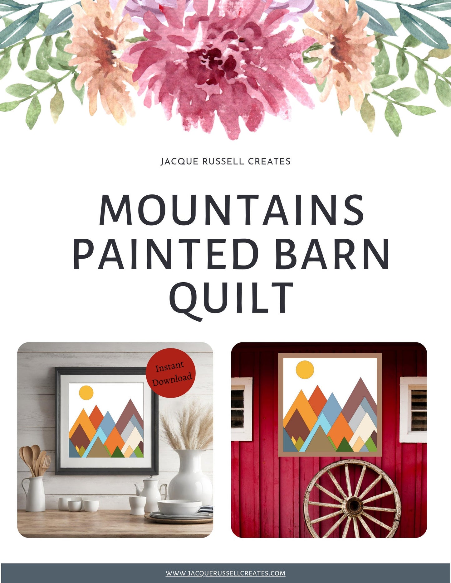 12x12" Mountains Barn Quilt Digital SVG PDF printable download pattern