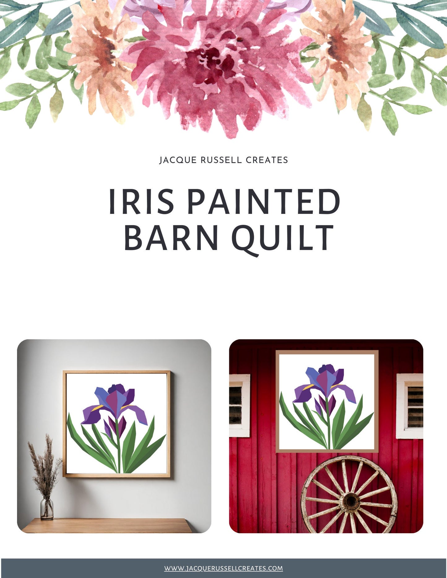 24x24" Iris Barn Quilt PDF Pattern, SVG Pattern, Wood quilt to paint for outdoors