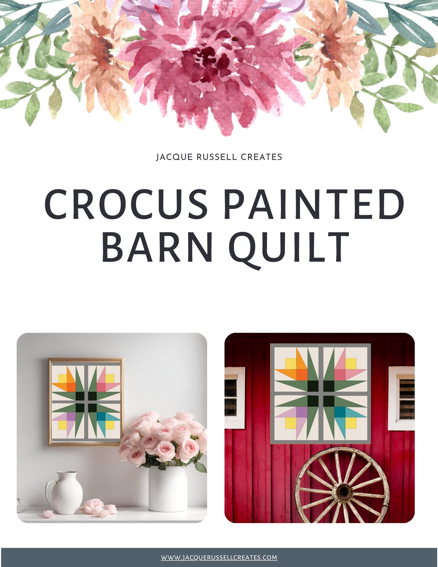 24x24" Crocus Barn Quilt PDF Pattern, SVG Pattern, Wood quilt to paint for outdoors Bundle