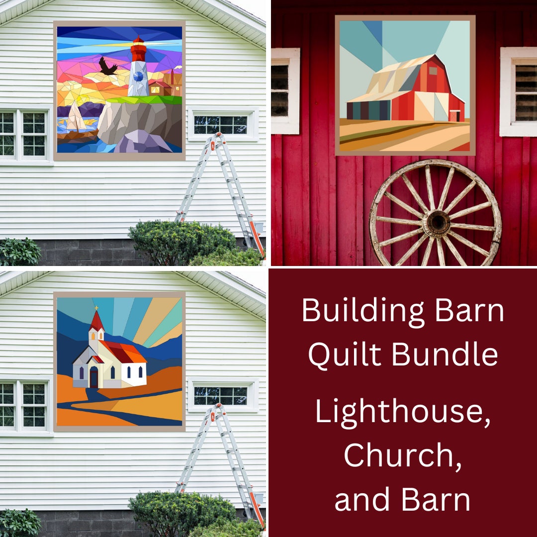 24x24" Building Barn Quilt PDF Pattern, SVG Pattern, Wood quilt  Lighthouse barn quilt, Church barn quilt, barn barn quilt