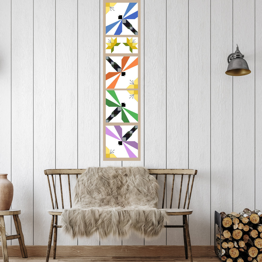 12x51.5" Dragonfly Group with Flowers Barn Quilt PDF Pattern, SVG Pattern, Wood quilt to paint for outdoors Bundle