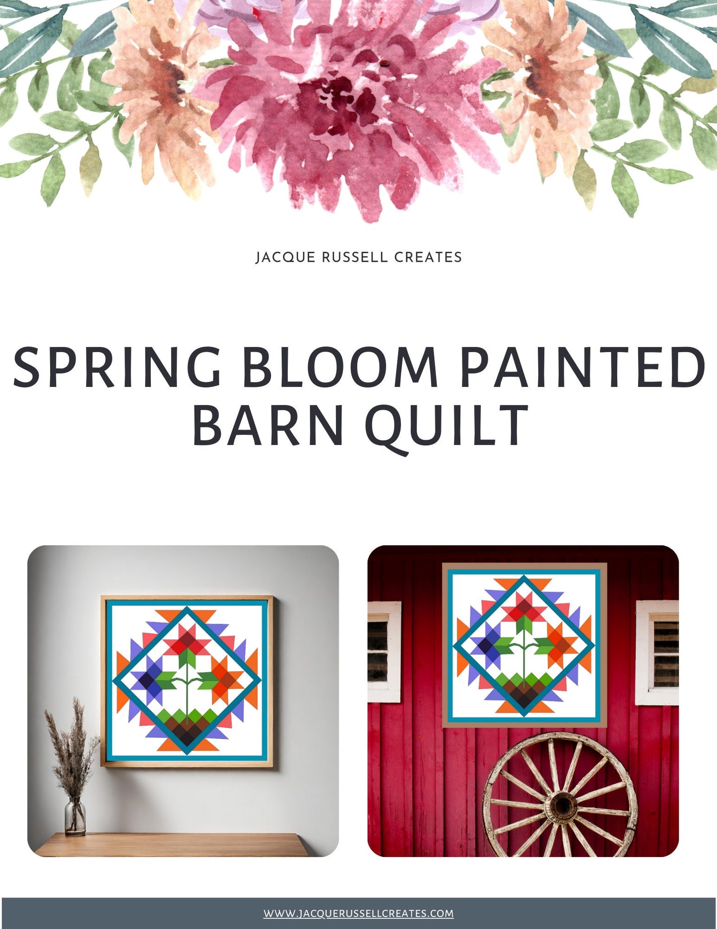 24x24" Spring Bloom Barn Quilt PDF Pattern, SVG Pattern, Wood quilt to paint for outdoors