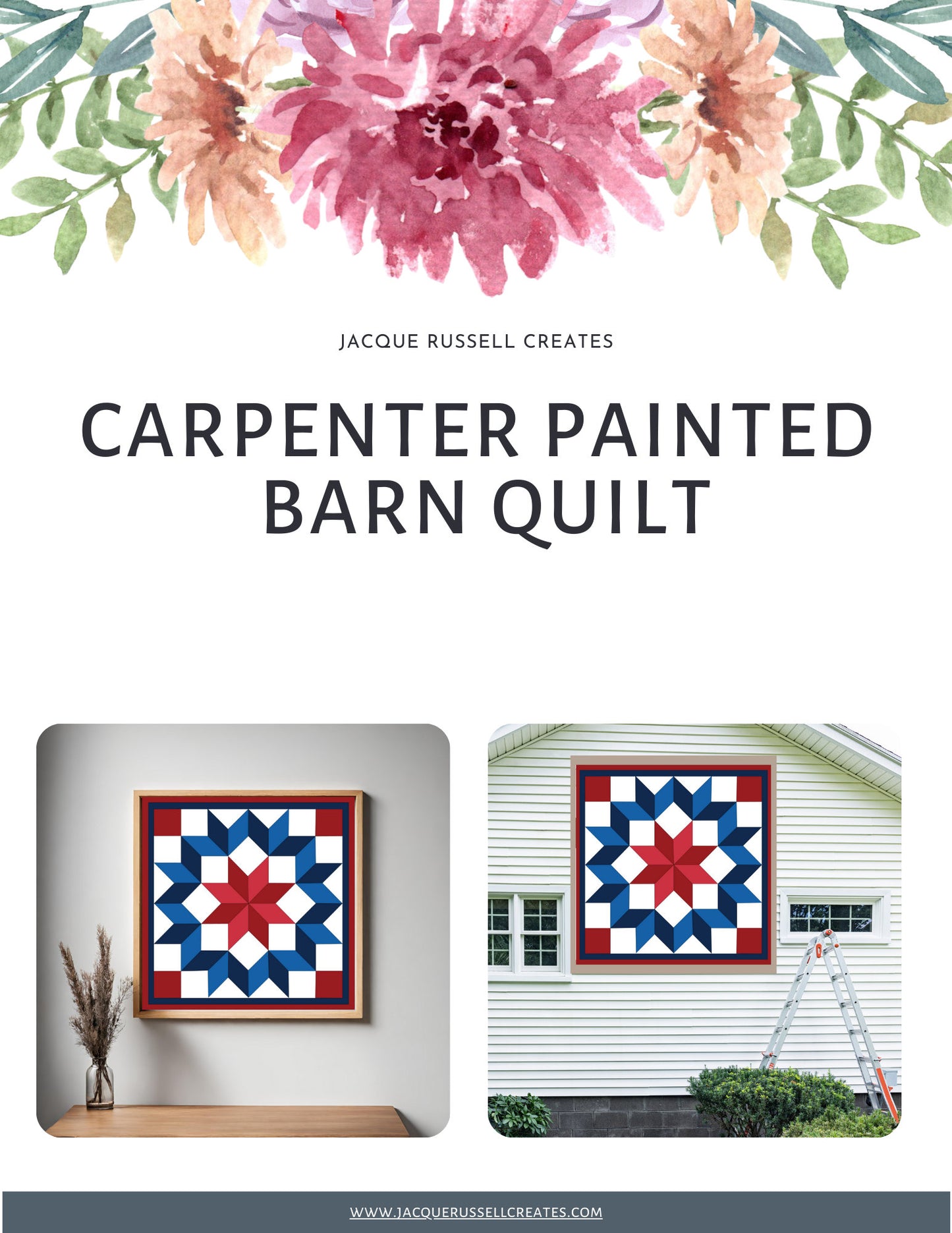 48x48" Carpenter Barn Quilt PDF Pattern, SVG Pattern, Wood quilt to paint for outdoors Bundle