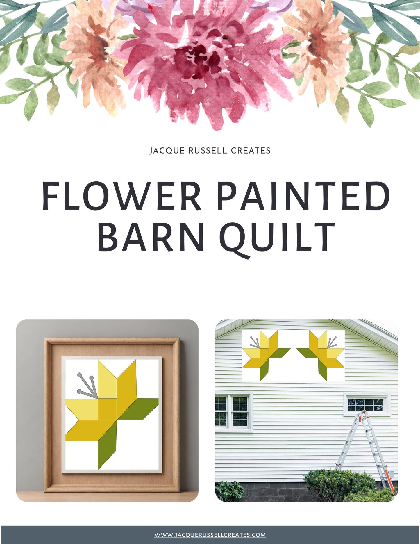 48x24" Flower Barn Quilt PDF Pattern, SVG Pattern, Wood quilt to paint for outdoors