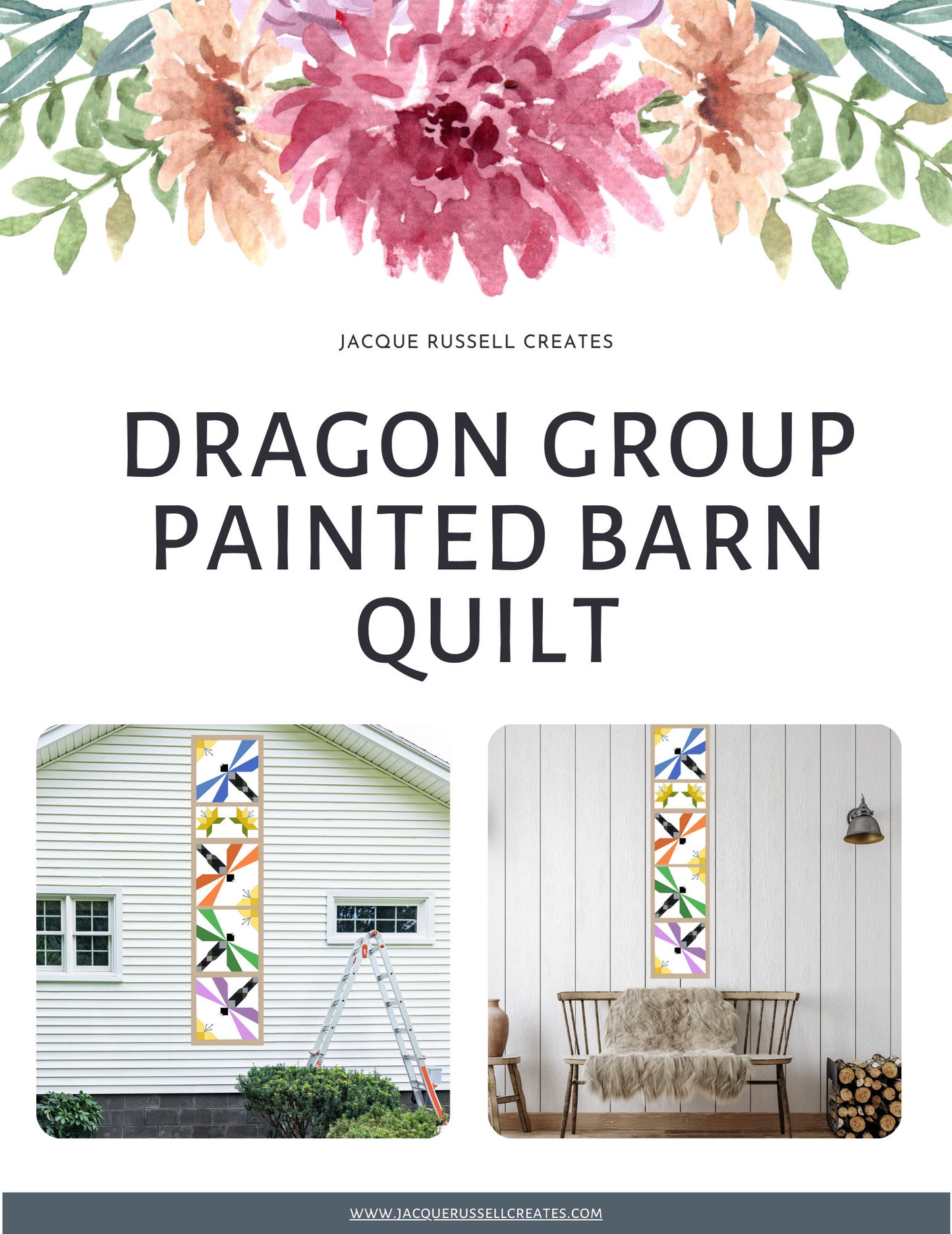 12x51.5" Dragonfly Group with Flowers Barn Quilt PDF Pattern, SVG Pattern, Wood quilt to paint for outdoors Bundle