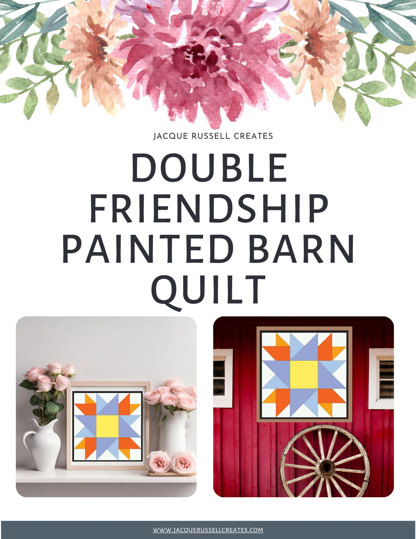 48x48" Double Friendship barn Quilt PDF Pattern, SVG Pattern, Wood quilt to paint for outdoors  Barn quilt, wood painted barn quilt patterns