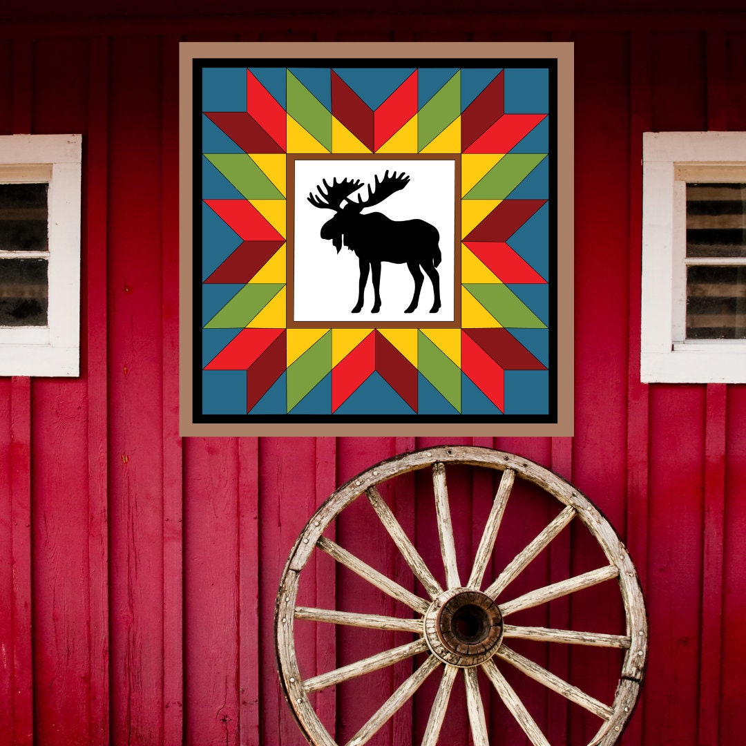 48x48" Moose In the Wild barn Quilt PDF Pattern, SVG Pattern, Wood quilt to paint for outdoors, Barn quilt, wood painted barn quilt patterns