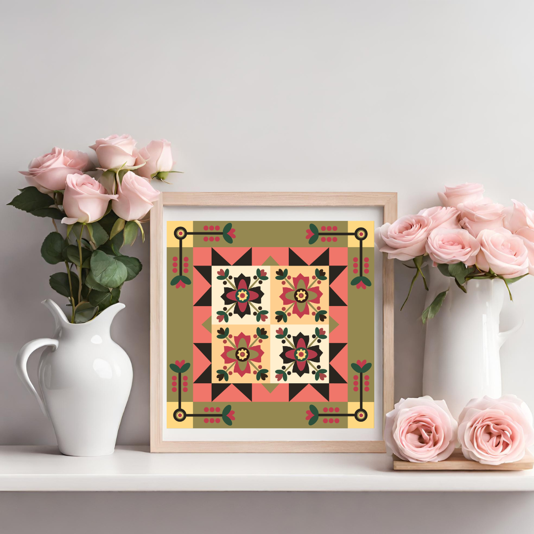 12x12" Country Rose Barn Quilt PDF Pattern, SVG Pattern, Wood quilt to paint for outdoors Bundle