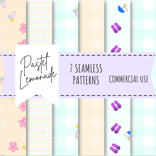 Pastel Lemonade Seamless Pattern Collection – Summer Beach Vibes, 5000px 300dpi Digital Backgrounds
