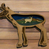 Hand-Painted 5-Layer Antelope/ Pronghorn Wood Décor - Shelf or Wall Display